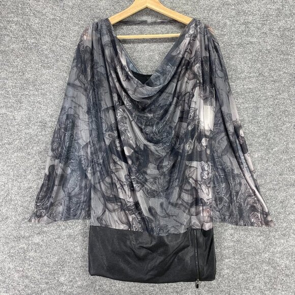 NWT Sean John Tunic Women's L Large Black Gray Lined Full Zip Blouse Wild Dove - Picture 1 of 10